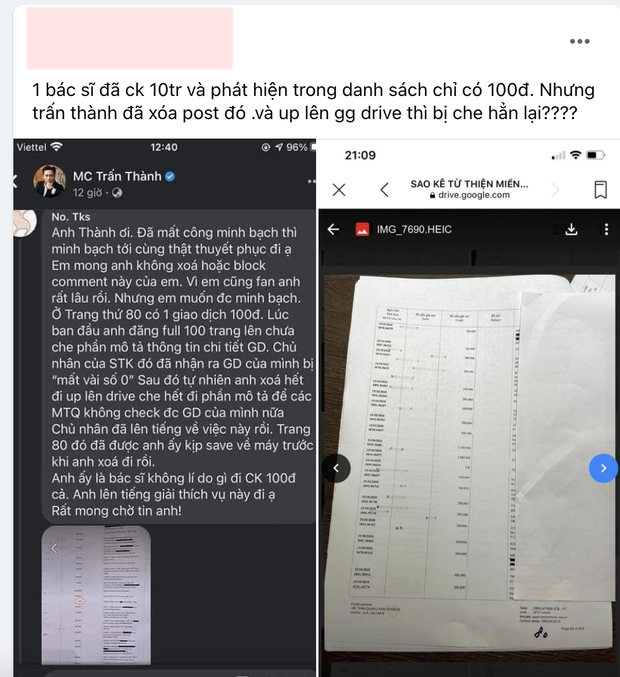 Trấn Thành bị tố nói dối vì sao kê không khớp với status kêu gọi từ thiện? - Hình 6