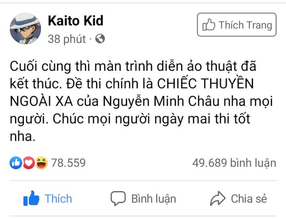 Nghi vấn lộ đề Văn THPT 2022 - Kaito Kid thánh trộm đề thi lên tiếng, tiết lộ rõ lai lịch - Hình 4