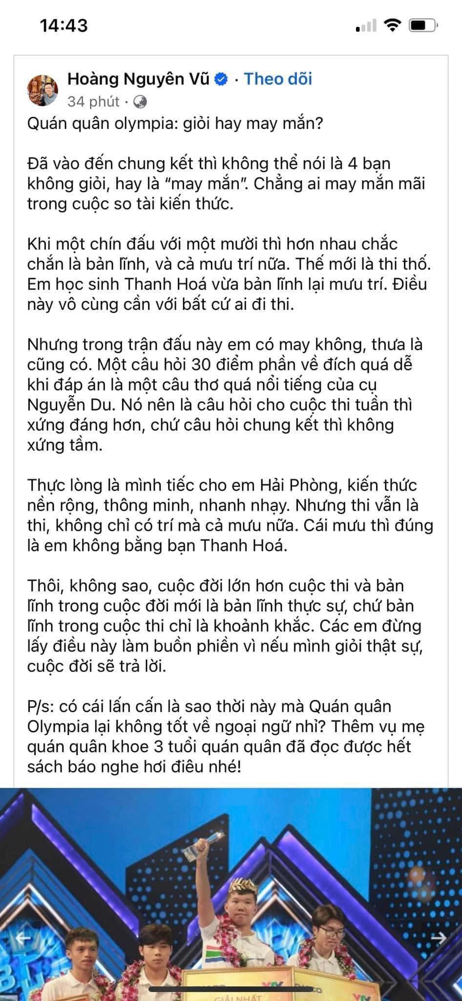 Hoàng Nguyên Vũ chê quán quân Olympia yếu ngoại ngữ, phốt màn flex 3 tuổi đọc sách là điêu - Hình 4