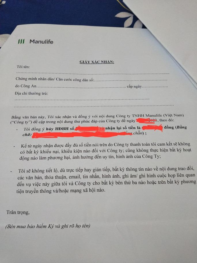 Bị tố lừa đảo, bảo hiểm Manulife buộc khách hàng phải ký giấy im lặng nếu muốn hoàn tiền - Hình 3