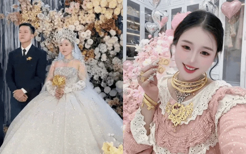 Cô dâu Phú Thọ đội vương miện, cầm hoa cưới bằng vàng, chú rể sốc vì 1 chi tiết! - Hình 1