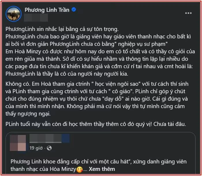 Phương Linh réo thẳng mặt Hòa Minzy, từ chối nhận làm thầy vì lý do ngỡ ngàng? - Hình 3